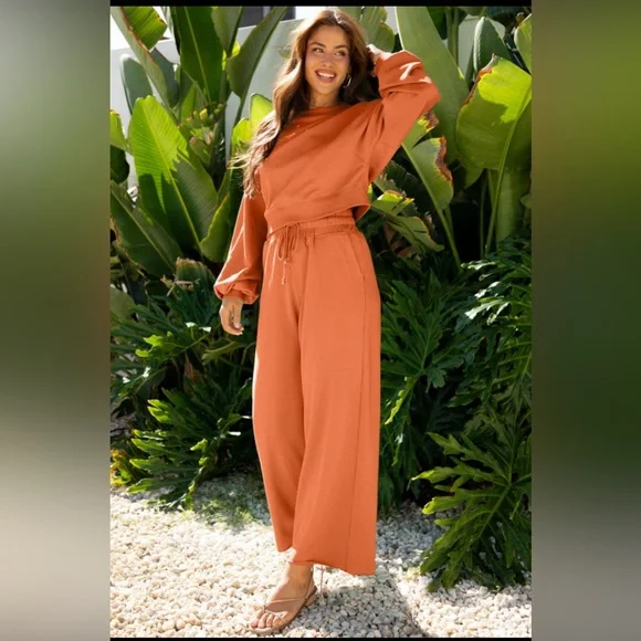 Ashtyn- Drop Shoulder Pullover / Wide Leg Pant Set - Picture 4 of 4